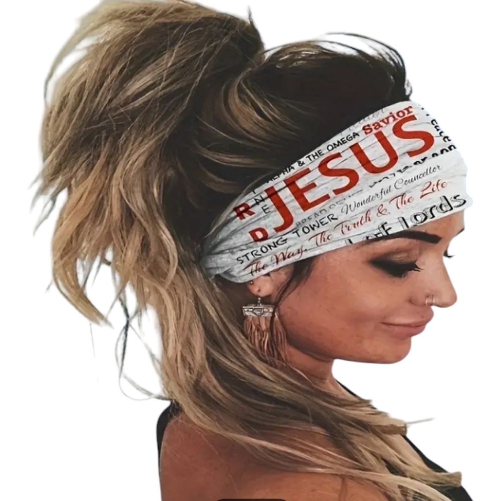 Stylish Dual-Sided Wide Headband NWOT with inspirational Jesus lettering - Picture 2 of 2